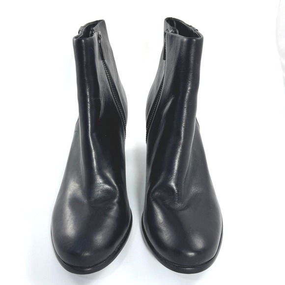 Frye Shoes - Frye Womens Black Leather Ankle Boots Round Toe Stacked Cone Heel Bootie